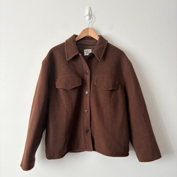 Aritzia Sunday Best Sky Shirt Jacket Cognac Brown Size Medium - Picture 3 of 7